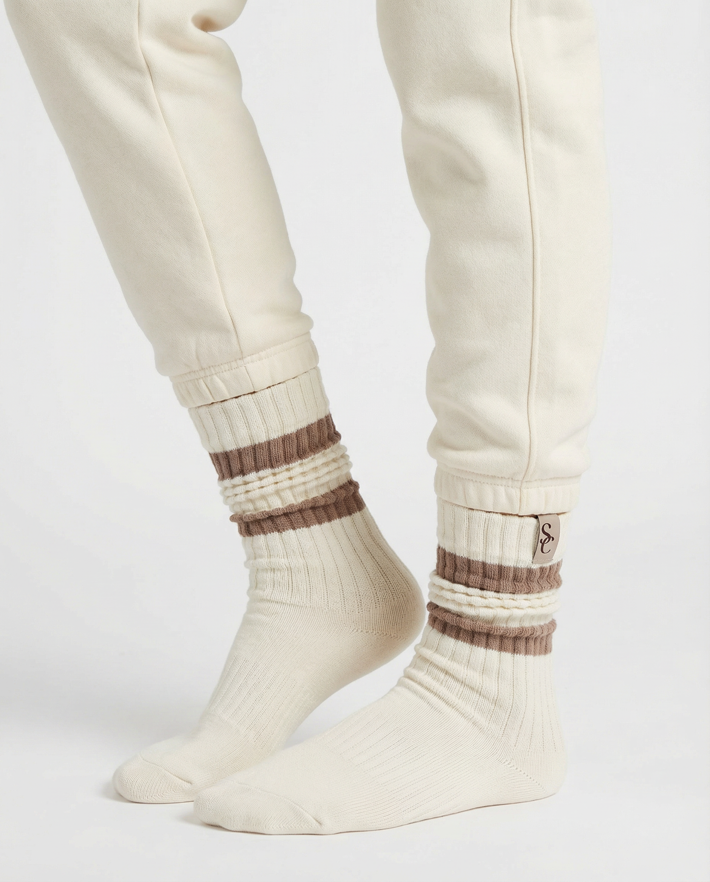 Cream & Brown Slouch Socks