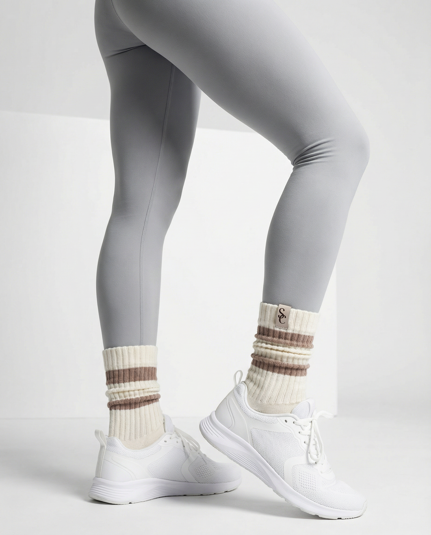 Cream & Brown Slouch Socks