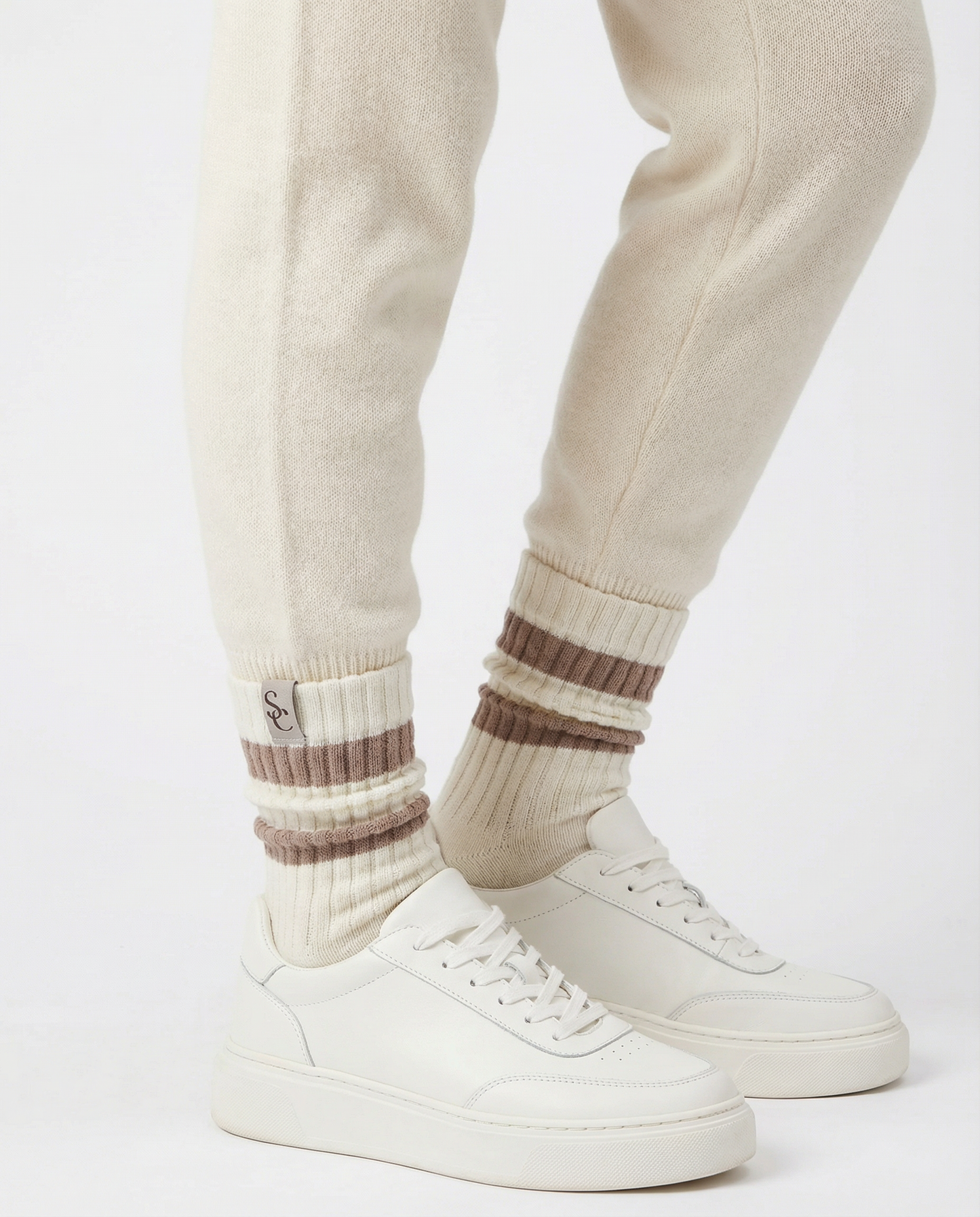 Cream & Brown Slouch Socks